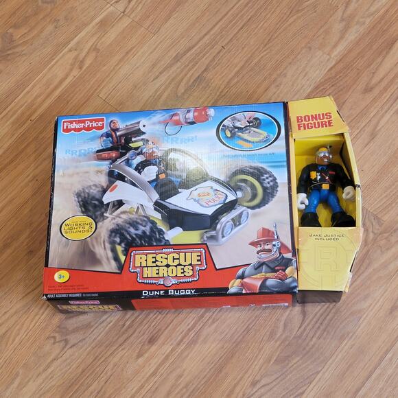 Vintage Fisher-Price Rescue Heroes Dune Buggy w/bonus Jake Justice figure New - Picture 1 of 8